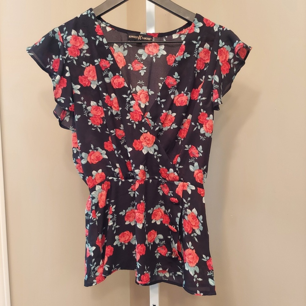 Almost Famous Floral Whimsigoth Rose Floral Peplum Top M 90s Romantic Babydoll
